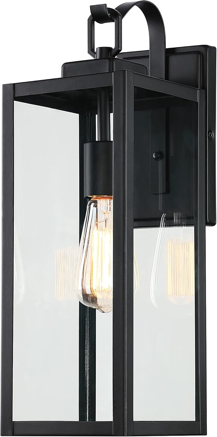 ricco Large Size Outdoor Wall Lights, 18 Inch Oversized Matte Black Exterior Light Fixture with Clear Glass, Waterproof Front Porch Lighting, Modern Sconces Lantern for House, Garage, ETL Listed - Image 1